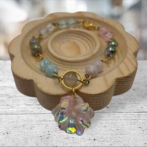 Handmade Elegant Multicolor Beaded Bracelet with Floral Charm